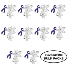 Load image into Gallery viewer, Bulk Pack Purple Ribbon Angel By My Side Pins - The Awareness Company
