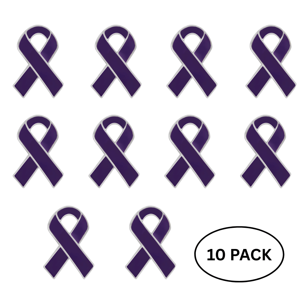 10 Pack Purple Ribbon Awareness Pins - The Awareness Company