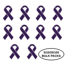 Load image into Gallery viewer, Bulk Pack Purple Ribbon Awareness Pins - The Awareness Company