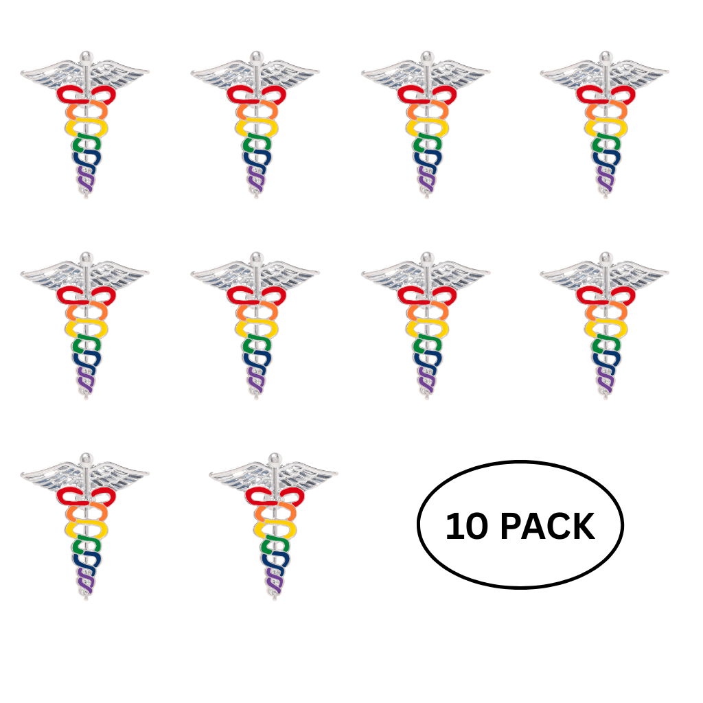 10 Pack Rainbow Caduceus Pins - The Awareness Company
