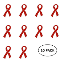 Load image into Gallery viewer, 10 Pack Red Ribbon Awareness Pins - The Awareness Company