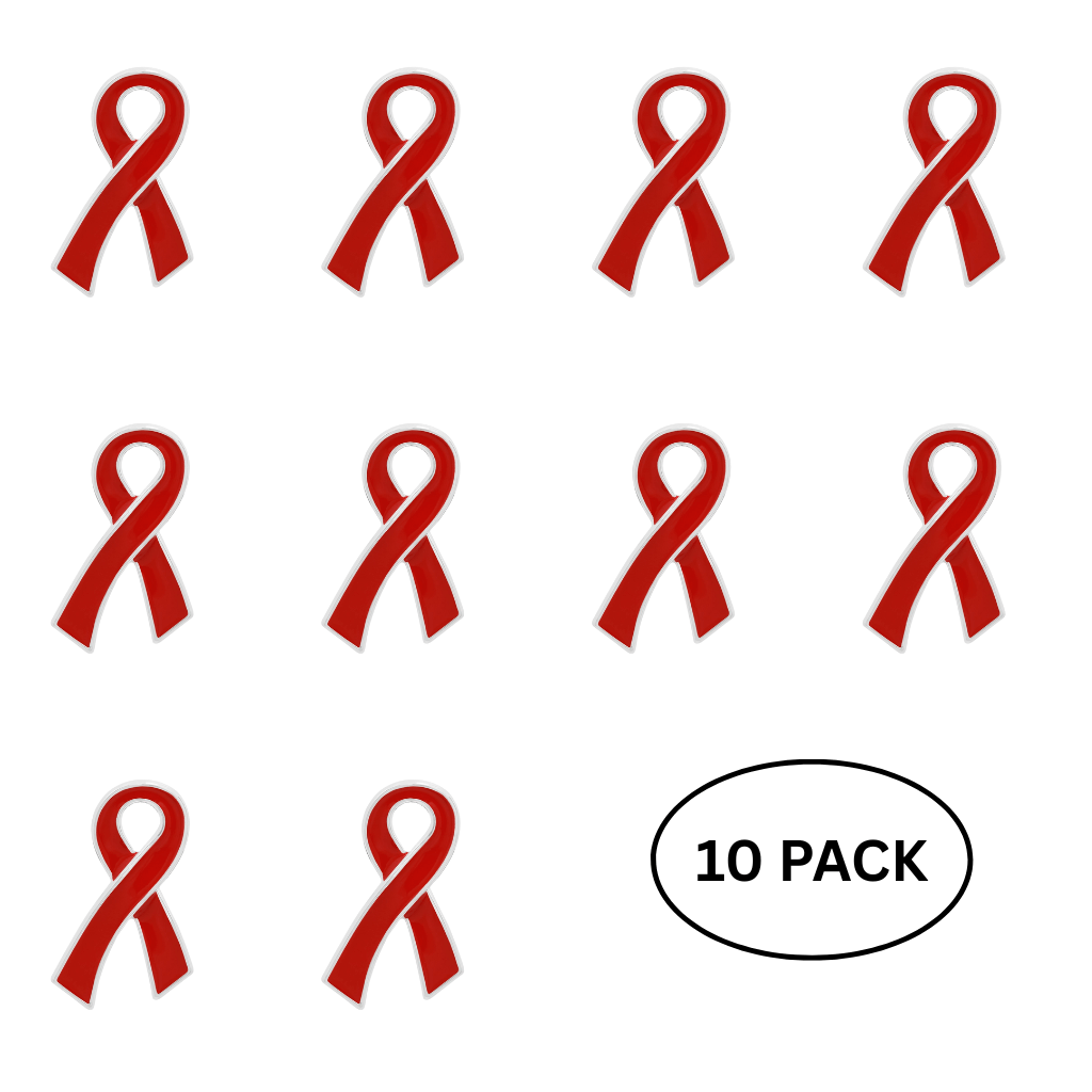 10 Pack Red Ribbon Awareness Pins - The Awareness Company