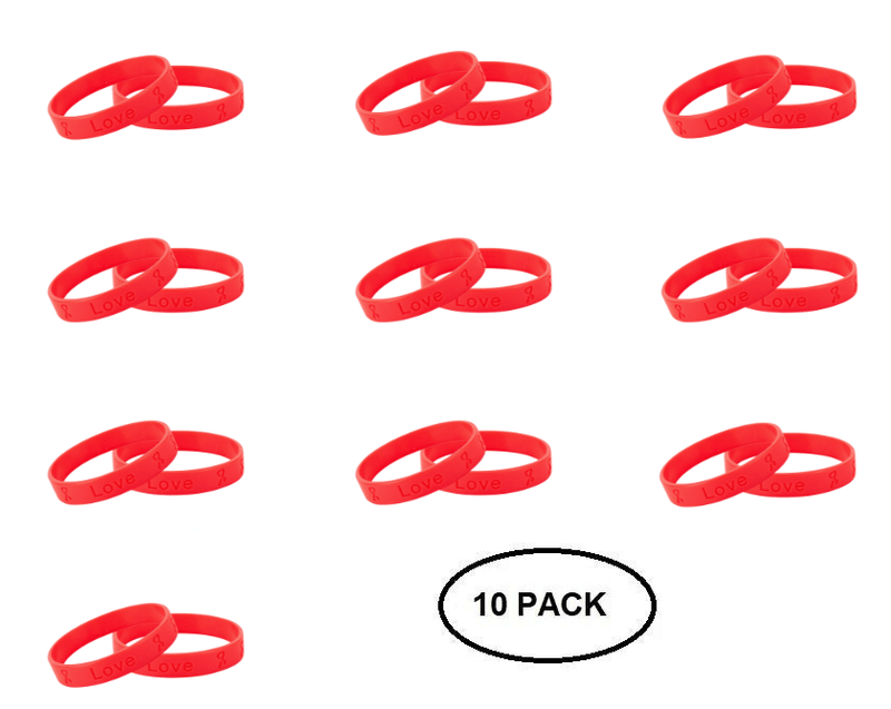 10 Pack Red Silicone Bracelets - The Awareness Company