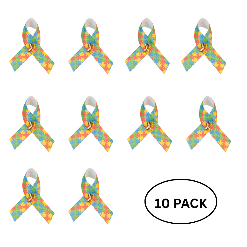 10 Pack Satin Autism Awareness Ribbon Pins - The Awareness Company