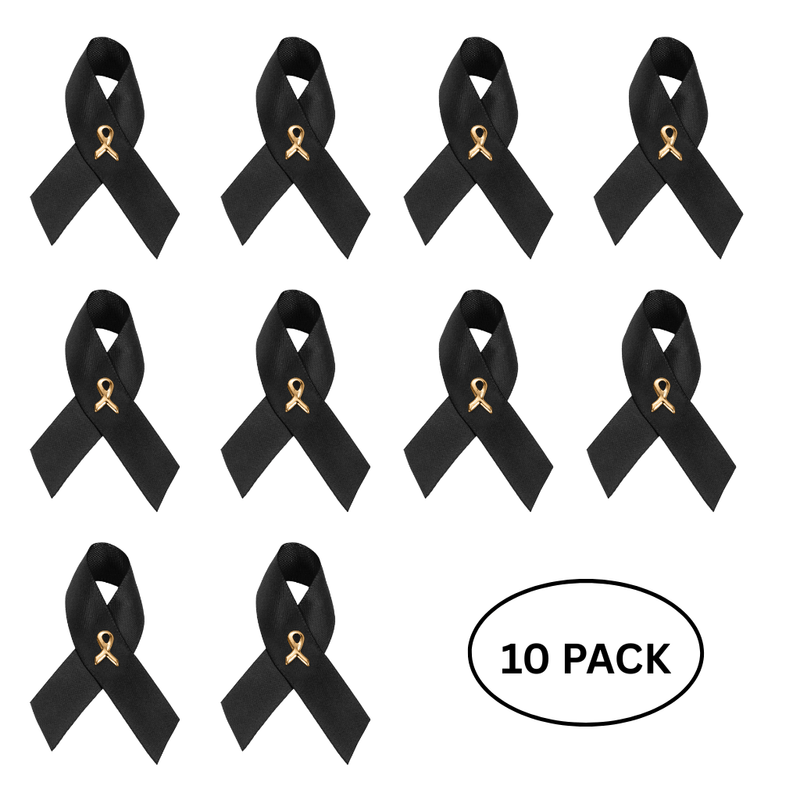10 Pack Satin Black Ribbon Awareness Pins - The Awareness Company