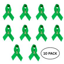 Load image into Gallery viewer, 10 Pack Satin Green Ribbon Pins - The Awareness Company