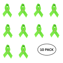 Load image into Gallery viewer, 10 Pack Satin Lime Green Awareness Ribbon Pins - The Awareness Company