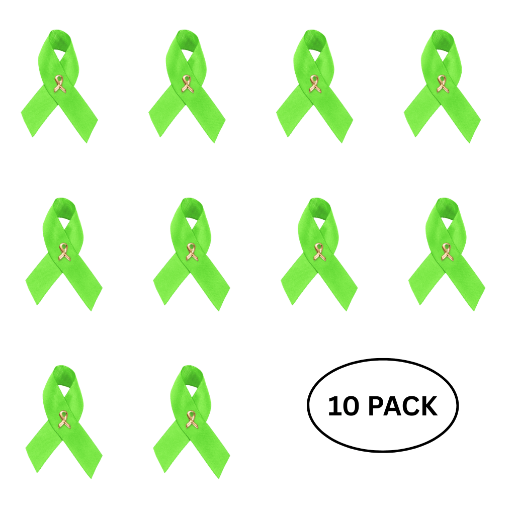 10 Pack Satin Lime Green Awareness Ribbon Pins - The Awareness Company