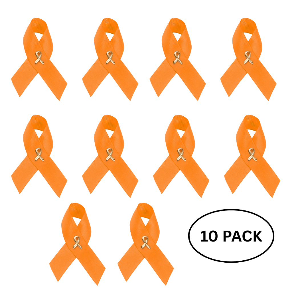 10 Pack Satin Orange Ribbon Awareness Pins - The Awareness Company