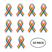 Load image into Gallery viewer, 10 Pack Satin Rainbow Ribbon Pins - The Awareness Company