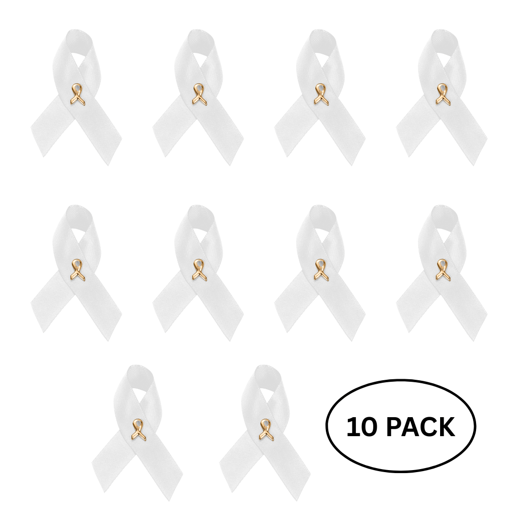 10 Pack Satin White Ribbon Pins - The Awareness Company