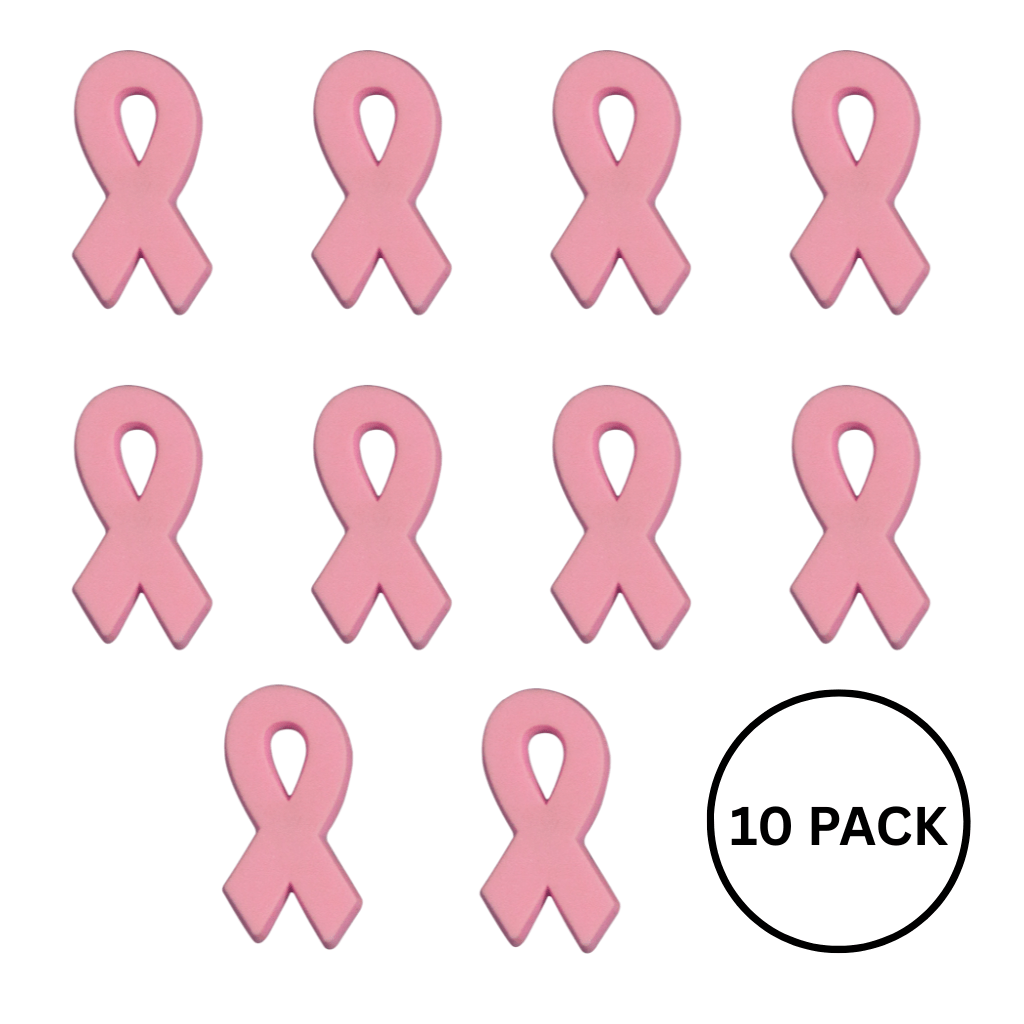 10 Pack Silicone Pink Ribbon Pins - The Awareness Company