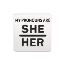 Load image into Gallery viewer, 10 Pack Silver My Pronouns Are She Her Pins - The Awareness Company