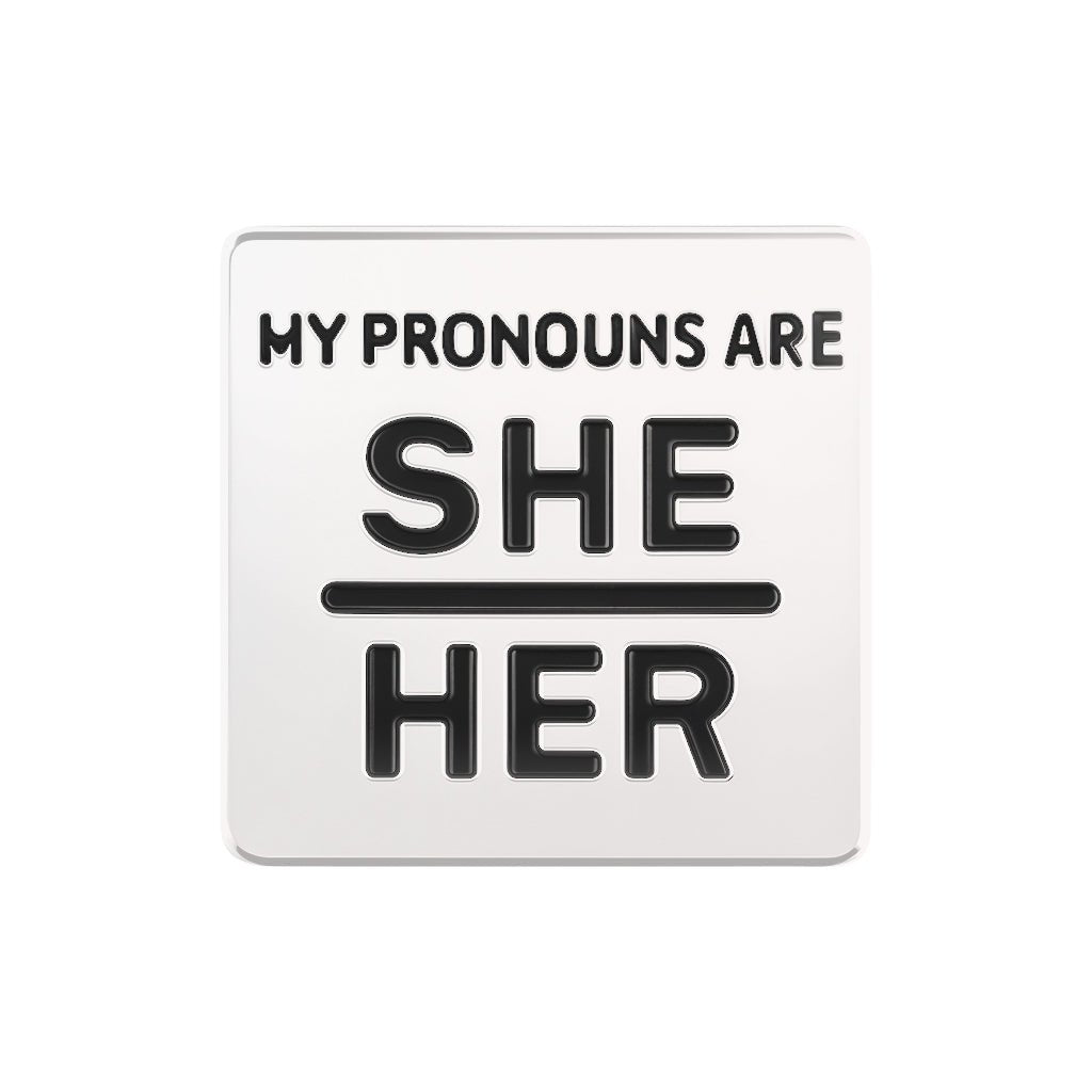 10 Pack Silver My Pronouns Are She Her Pins - The Awareness Company