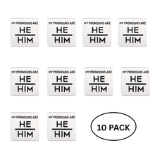 Load image into Gallery viewer, 10 Pack Silver Square My Pronouns Are He Him Pins - The Awareness Company