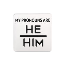 Load image into Gallery viewer, 10 Pack Silver Square My Pronouns Are He Him Pins - The Awareness Company