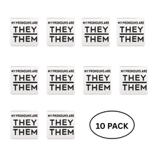 Load image into Gallery viewer, 10 Pack Silver Square My Pronouns Are They Them Pins - The Awareness Company