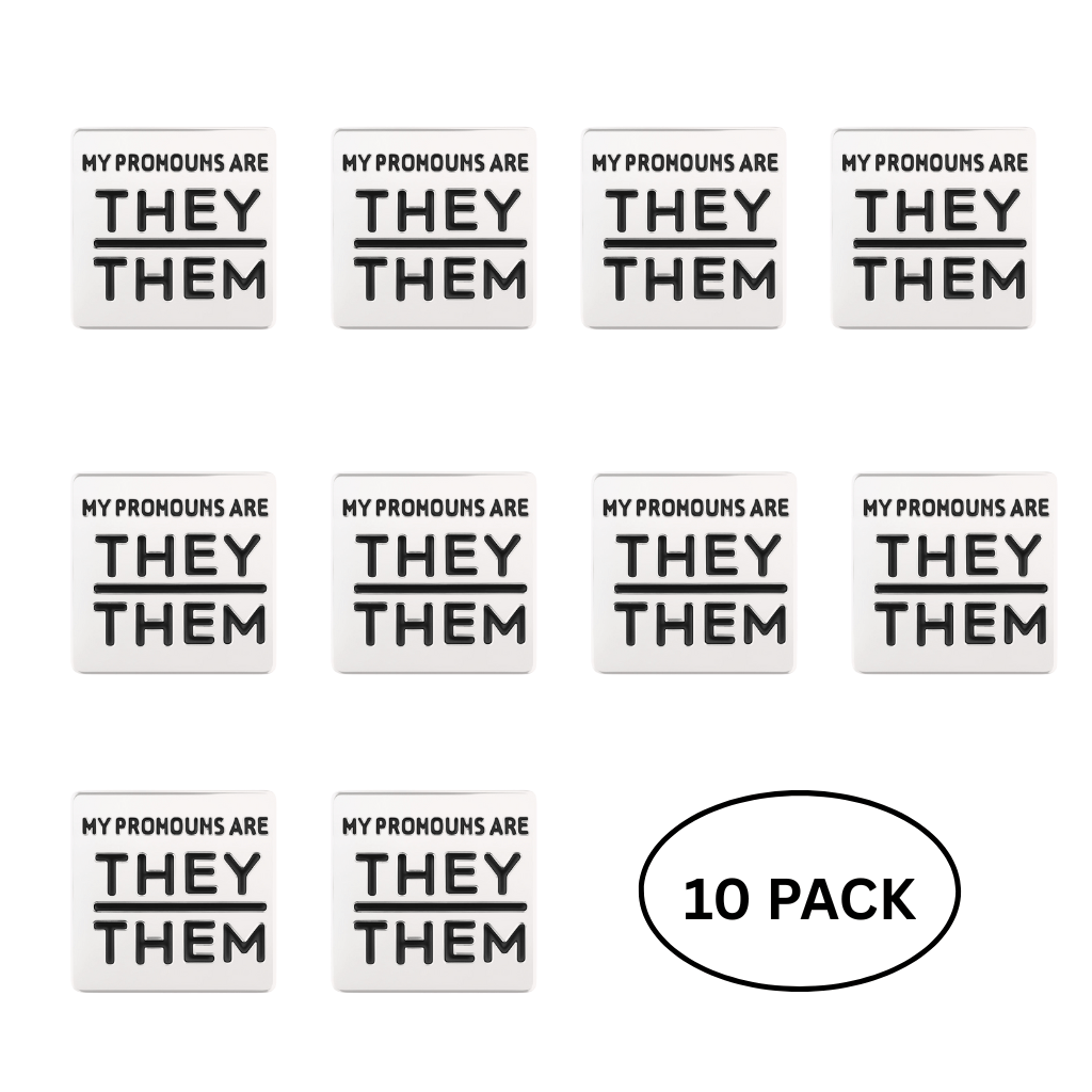 10 Pack Silver Square My Pronouns Are They Them Pins - The Awareness Company