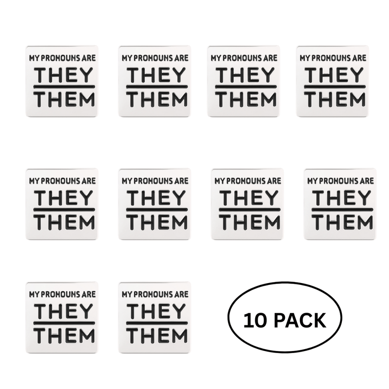 10 Pack Silver Square My Pronouns Are They Them Pins - The Awareness Company