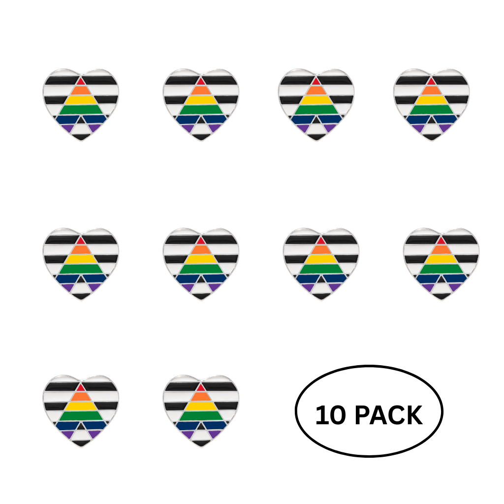10 Pack Straight Ally Flag Heart Pins - The Awareness Company