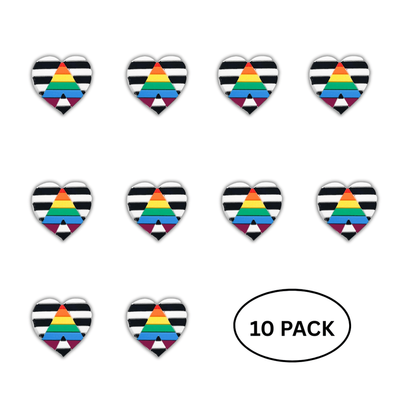 10 Pack Straight Ally Flag Heart Silicone Pins - The Awareness Company