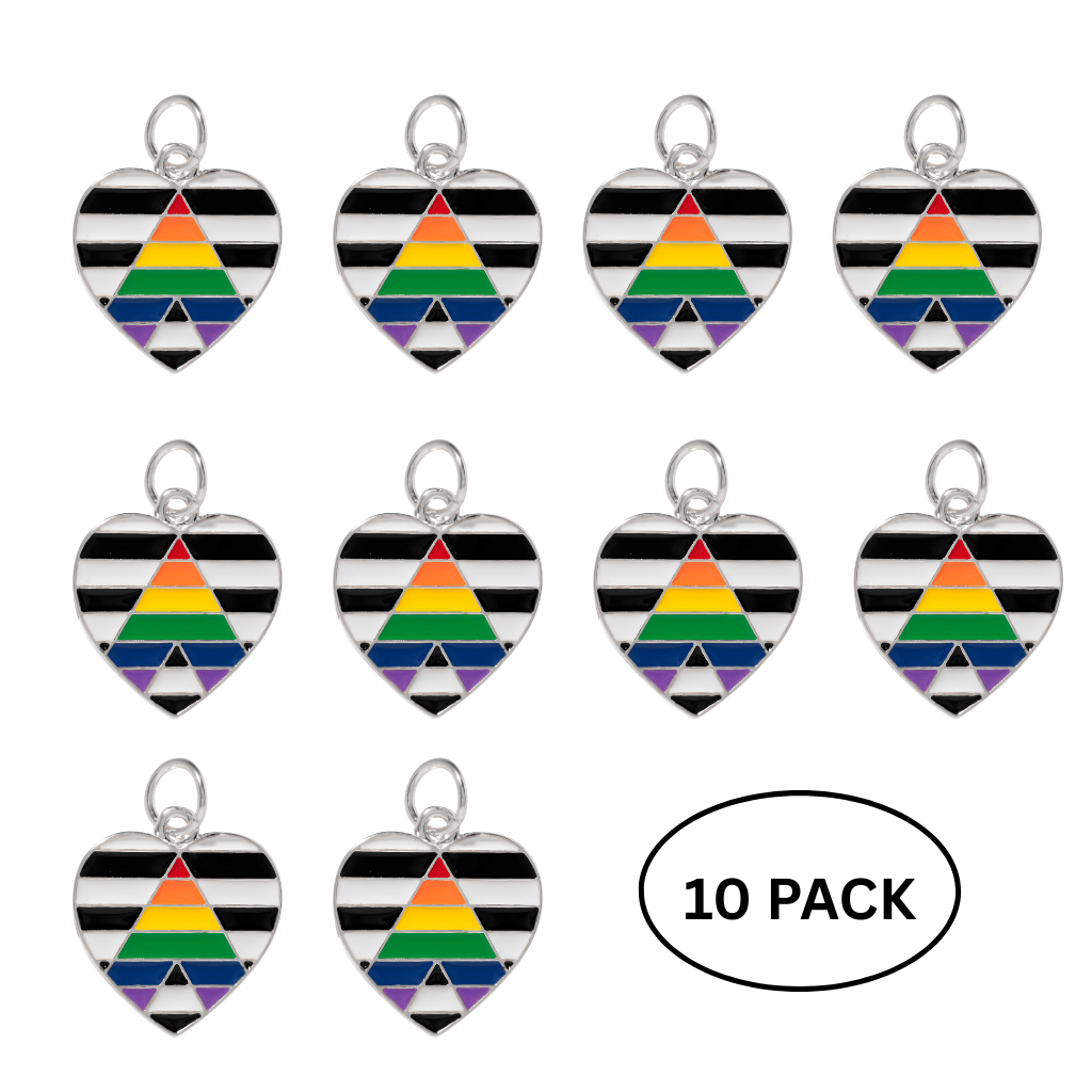 10 Pack Straight Ally LGBTQ Pride Heart Charms - The Awareness Company