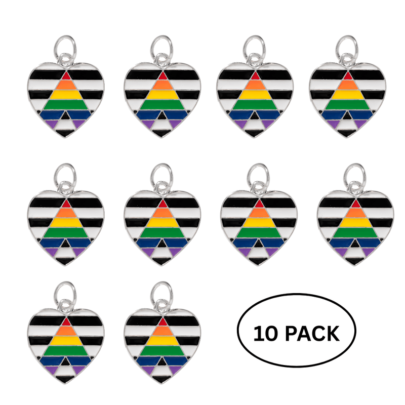 10 Pack Straight Ally LGBTQ Pride Heart Charms - The Awareness Company
