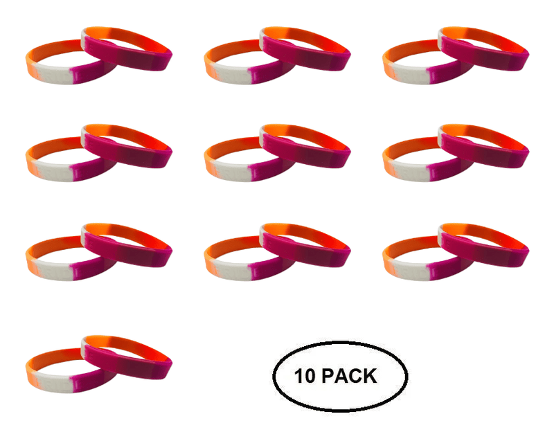 10 Pack Sunset Lesbian Flag Silicone Bracelets - The Awareness Company