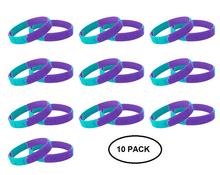 Load image into Gallery viewer, 10 Pack Teal &amp; Purple Silicone Bracelets for Suicide, Sexual Assault Awareness - The Awareness Company