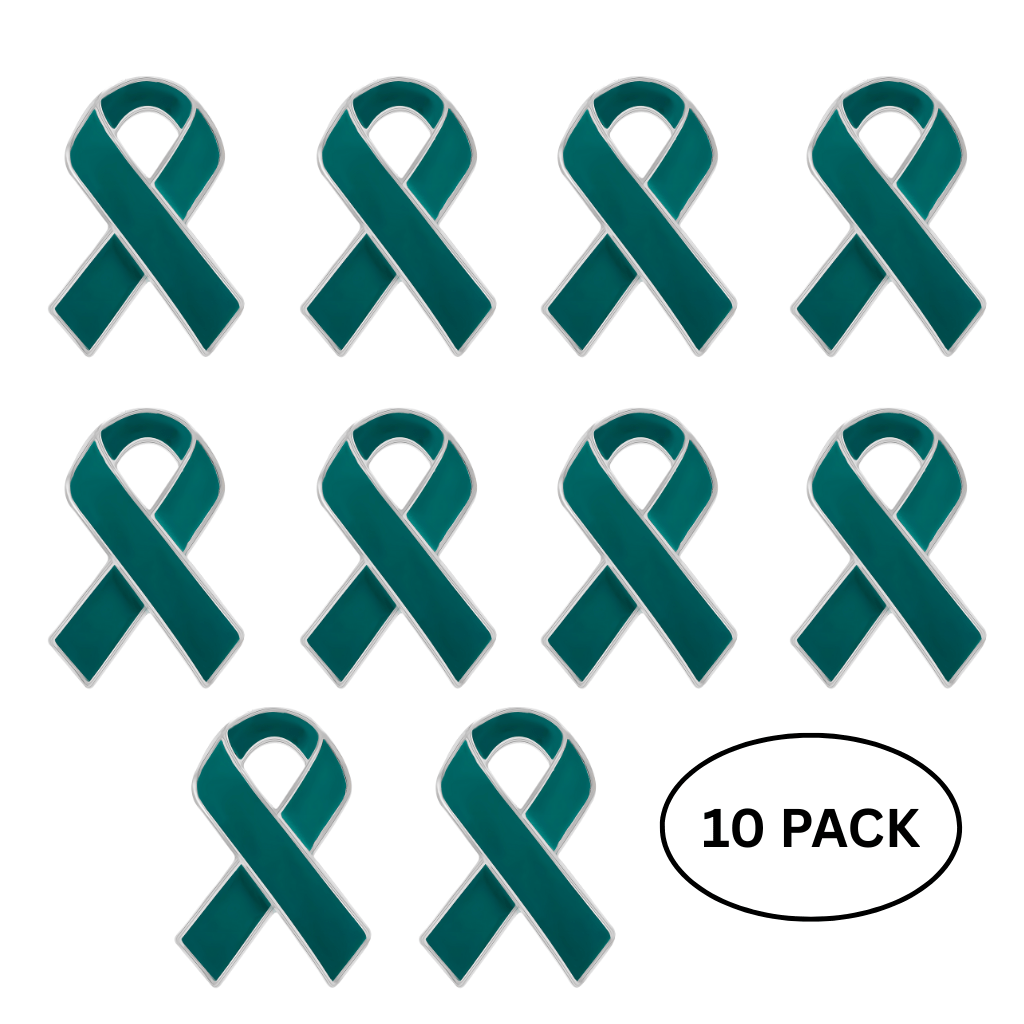 10 Pack Teal Ribbon Awareness Lapel Pins - The Awareness Company