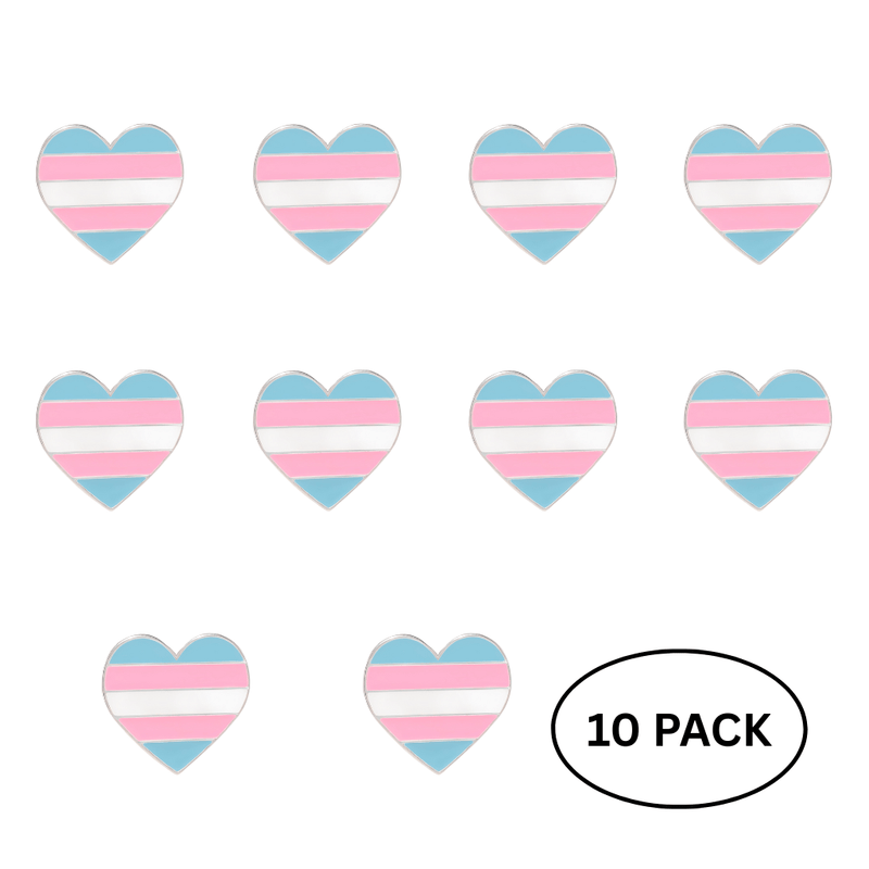 10 Pack Transgender Flag Heart Shaped Pins - The Awareness Company