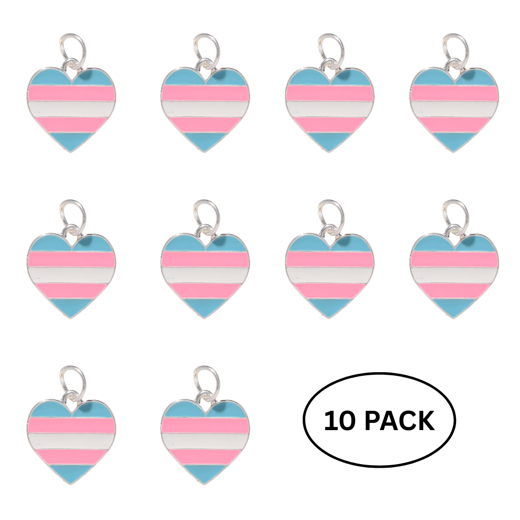 10 Pack Transgender Heart Pride Charms - The Awareness Company