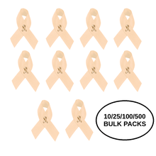 Load image into Gallery viewer, Bulk Pack Peach Ribbon Satin Pins for Uterine Cancer, Endometrial Cancer - The Awareness Company