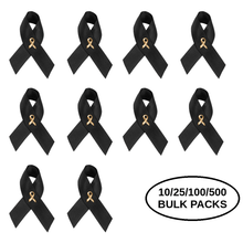 Load image into Gallery viewer, Bulk Pack Satin Black Ribbon Awareness Pins - The Awareness Company