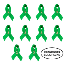 Load image into Gallery viewer, Bulk Pack Satin Green Ribbon Pins - The Awareness Company