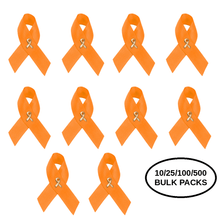 Load image into Gallery viewer, Bulk Pack Satin Orange Ribbon Awareness Pins - The Awareness Company
