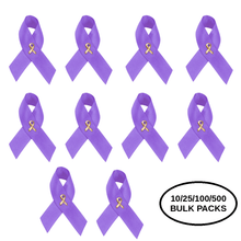 Load image into Gallery viewer, Bulk Pack Satin Purple Ribbon Awareness Pins - The Awareness Company