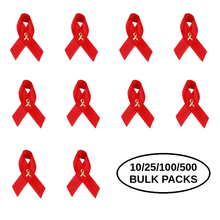 Load image into Gallery viewer, Bulk Pack Satin Red Ribbon Awareness Pins - The Awareness Company
