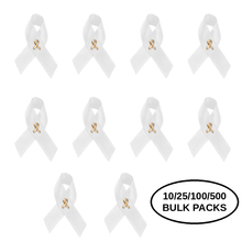 Load image into Gallery viewer, Bulk Pack Satin White Ribbon Pins - The Awareness Company
