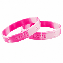 Load image into Gallery viewer, 10/25/50/100 Pack Pink Ribbon Breast Cancer Silicone Bracelets - The Awareness Company