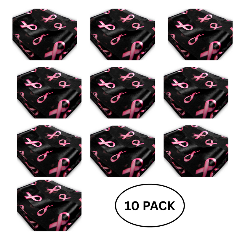 10 Pack Breast Cancer Awareness Ribbon Scarves in Black