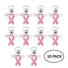 Load image into Gallery viewer, 10 Pack Pink Breast Cancer Ribbon Angel Pins