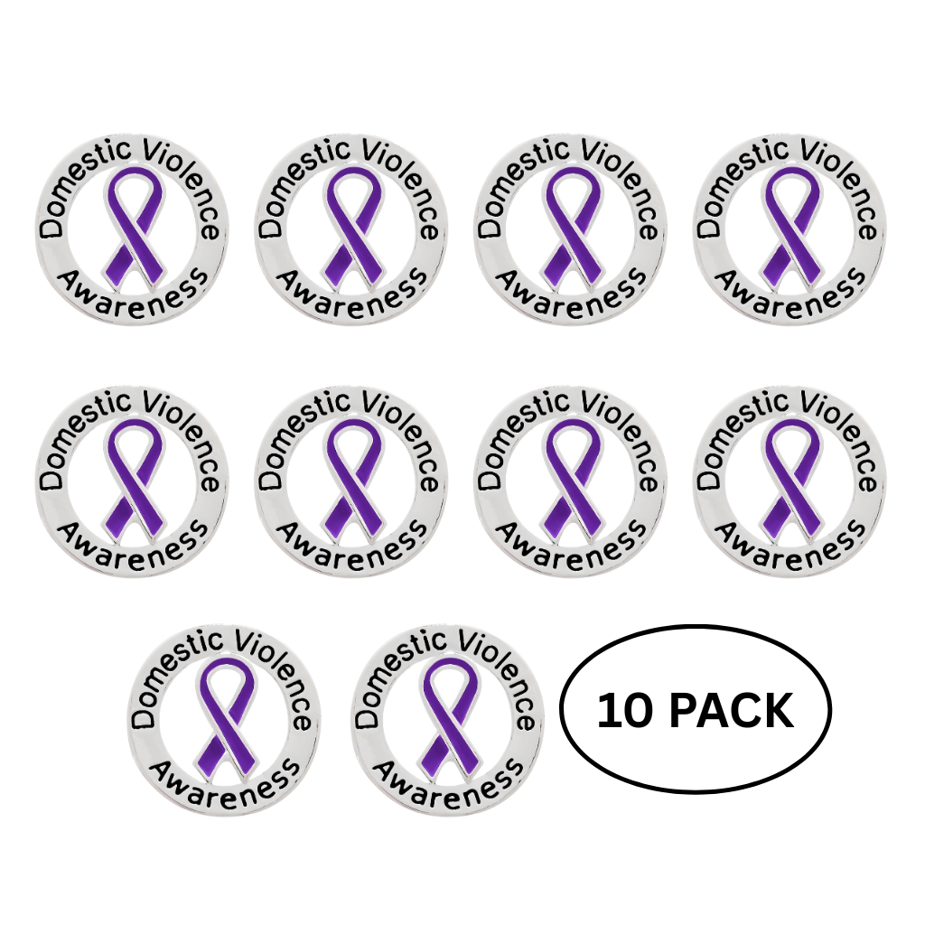 10 Pack Circle Domestic Violence Awareness Ribbon Pins