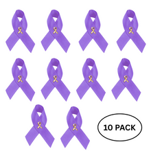 Load image into Gallery viewer, 10 Pack Satin Purple Ribbon Awareness Pins