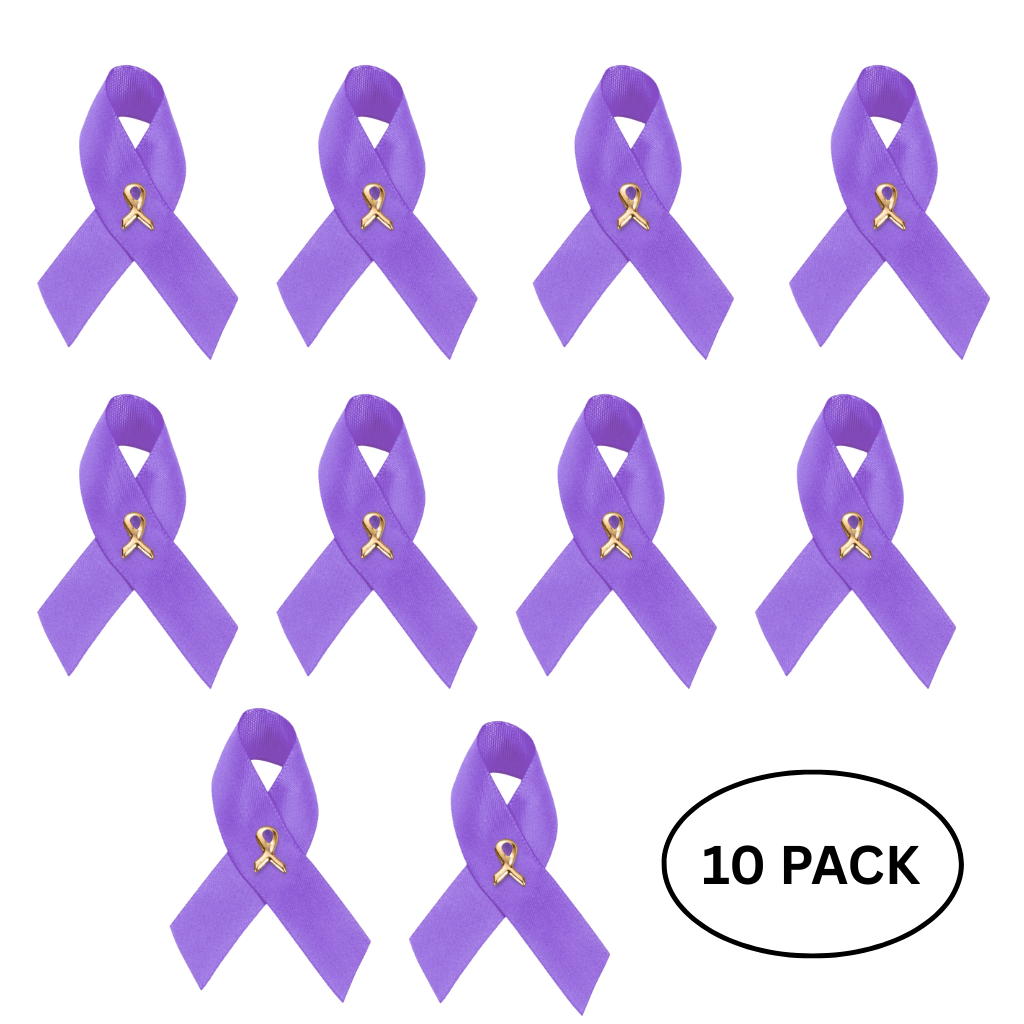 10 Pack Satin Purple Ribbon Awareness Pins