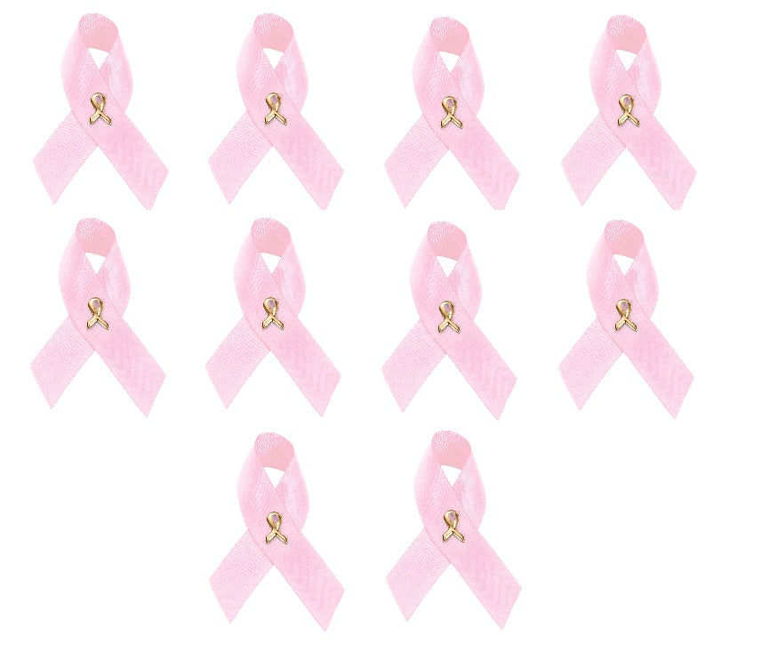 10 Pack of Satin Pink Ribbon Breast Cancer Pins