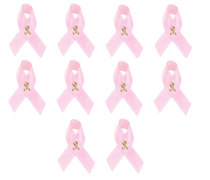 10 Pack of Satin Pink Ribbon Breast Cancer Pins