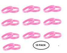 Load image into Gallery viewer, 10 Pack Pink Ribbon Breast Cancer Silicone Bracelets