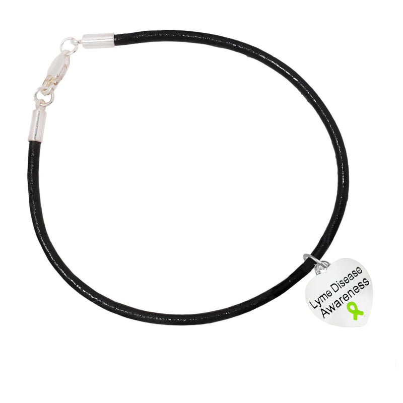 Lyme Disease Awareness Heart Charm Black Cord Bracelets