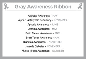 Gray Ribbon Shaped Silicone Bracelets for Brain Cancer, Juvenile Diabetes - The Awareness Company